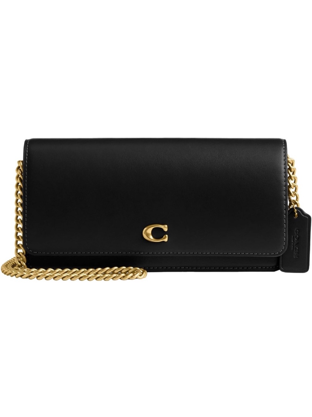 Coach Black Evie Leather Clutch With Gold Chain - New